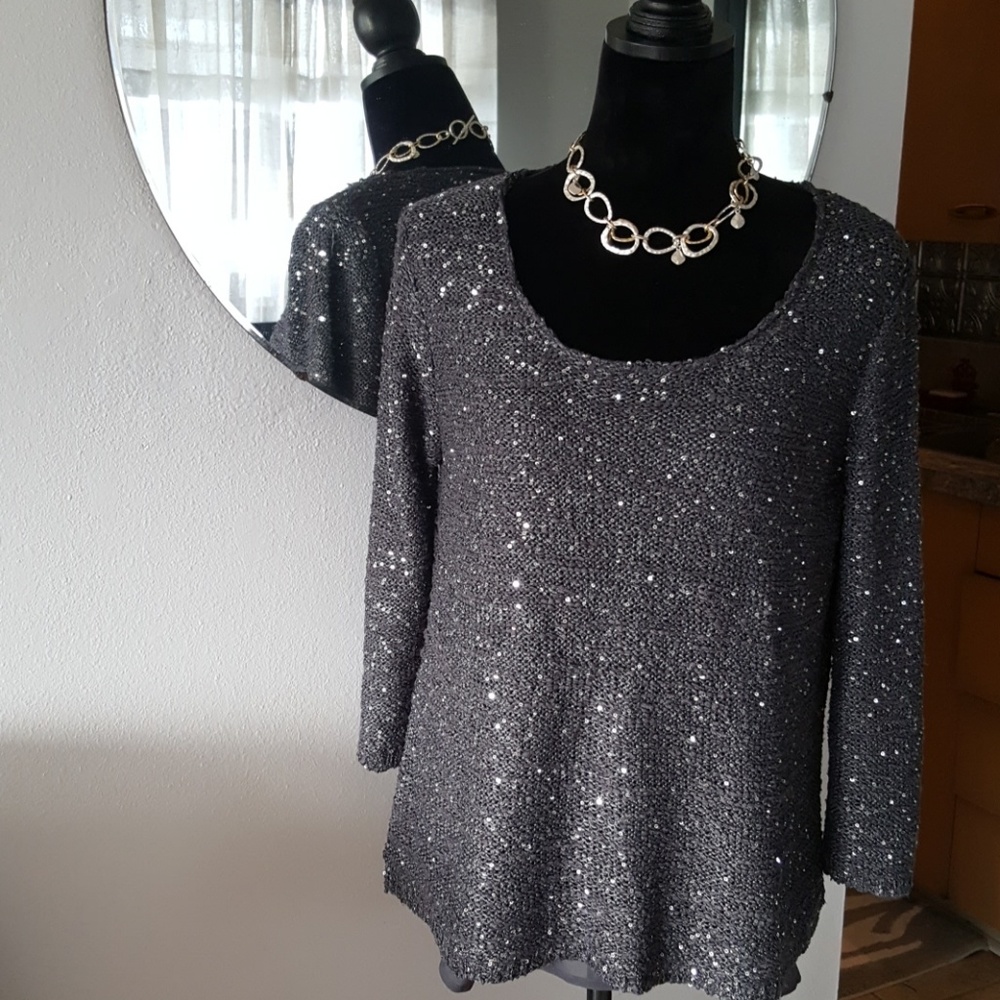 Studio Y Grey Sequin Blouse